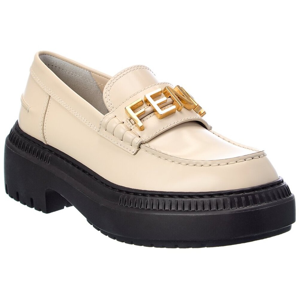 Fendi Women’s Fendigraphy Signature Logo Leather Platform Loafers